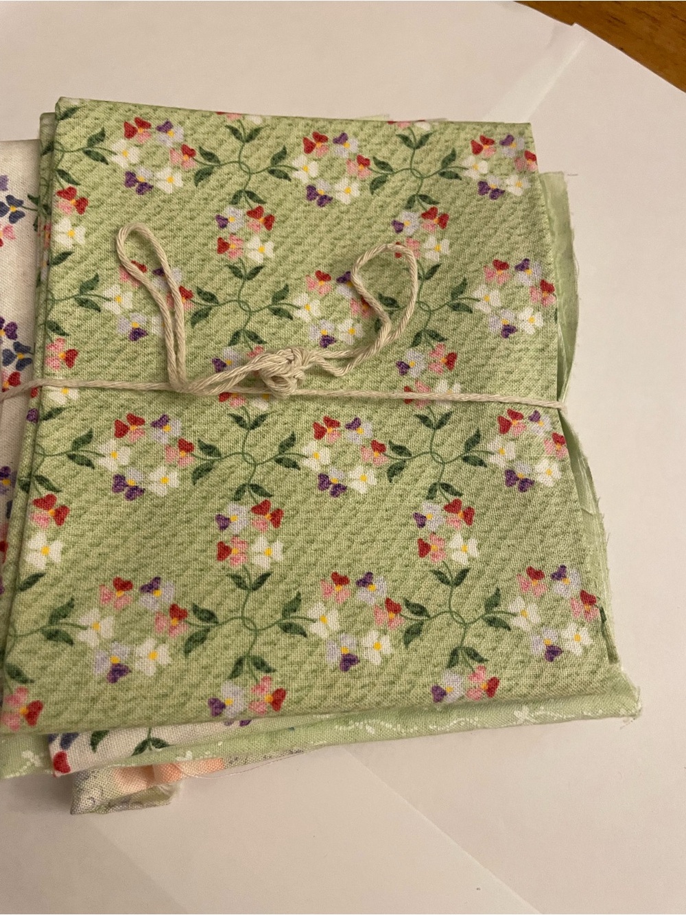 Soft Floral Patchwork Fabric fat quarters / scrap Pastel Green and Pink.